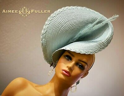 Aimee Fuller Morbido Chambray Grigio Blu Ascot Kentucky Derby Fascinator Hat Del