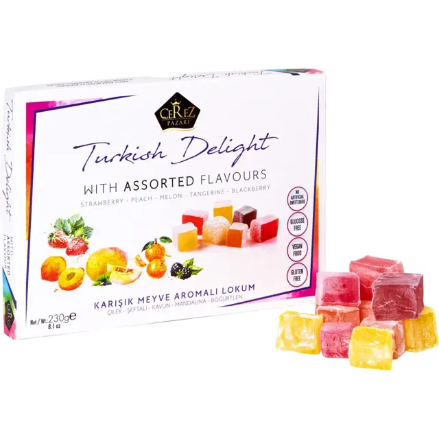 Cerez Pazari Turkish Delights Candy with Assorted Mix Flavours 8.1 Oz Vegan Frui