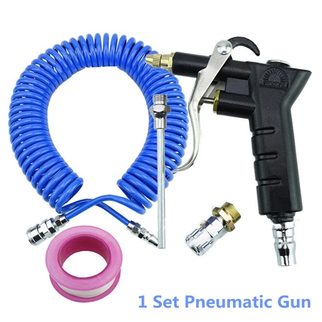 Portable Blue Hose Air Duster Blow Gun Kit Splices into Air Tank Pneumatic Gun