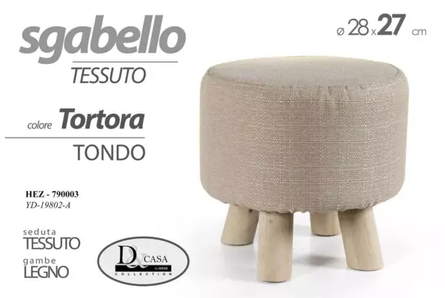 Pouf Sgabello Poggiapiedi TONDO BEIGE TORTORA TESSUTO Pouff Gambe Legno 28*27