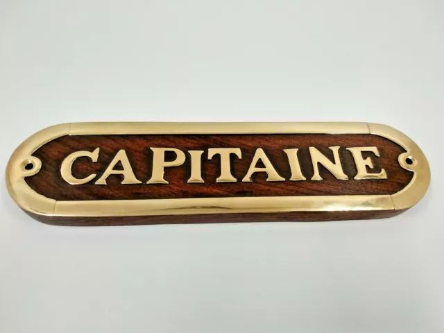 Plaque de porte en bois et laiton CAPITAINE longueur 20cm ,neuve