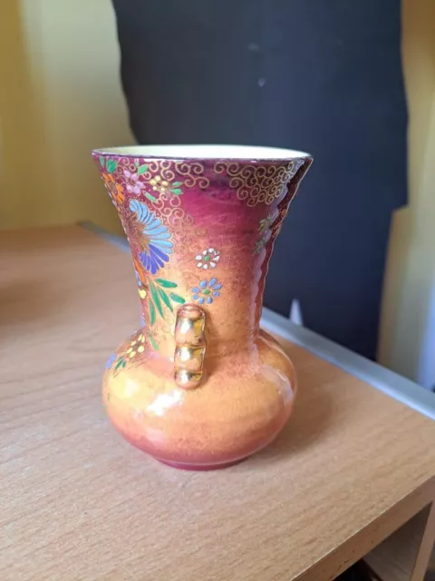 1930'S Fieldings Crown Devon Small Vase With Flower Decoration 2