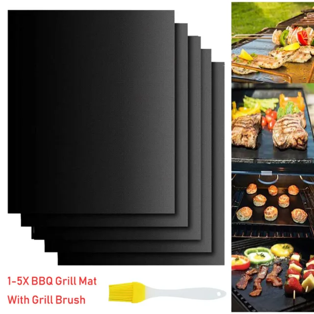 BBQ Grill Mat Non Stick Oven Liners Teflon Sheet Cooking Baking Pad With Brsuh