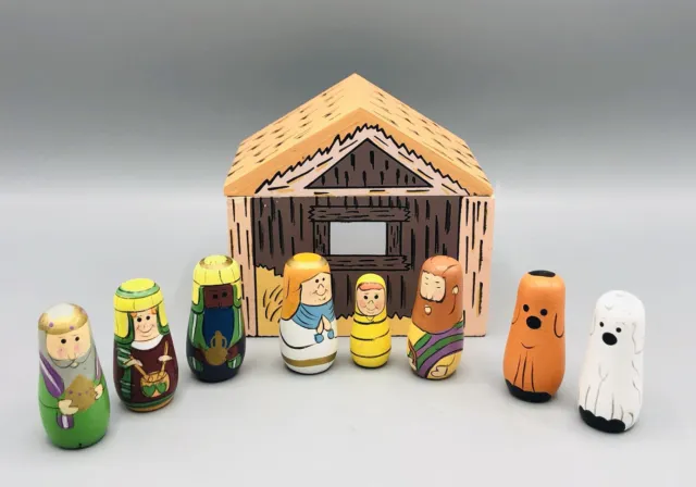 Juego de Natividad de Madera Escena de Navidad Miniatura Caja Estable Estuche Juguetes Niños Niños