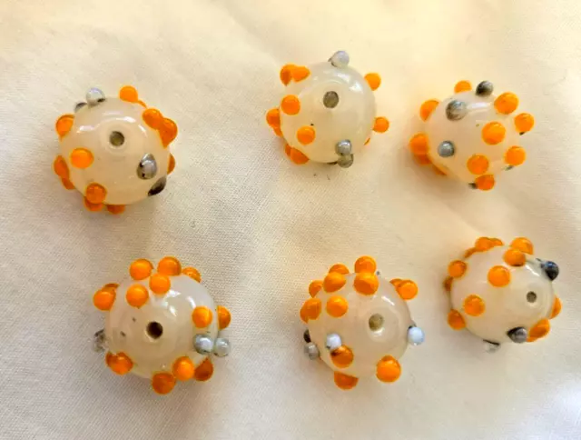 Antique,vintage, lampwork,beads,ATOMIC LOOKING,glass,BRIGHT ORANGE NOT YELLOW :)