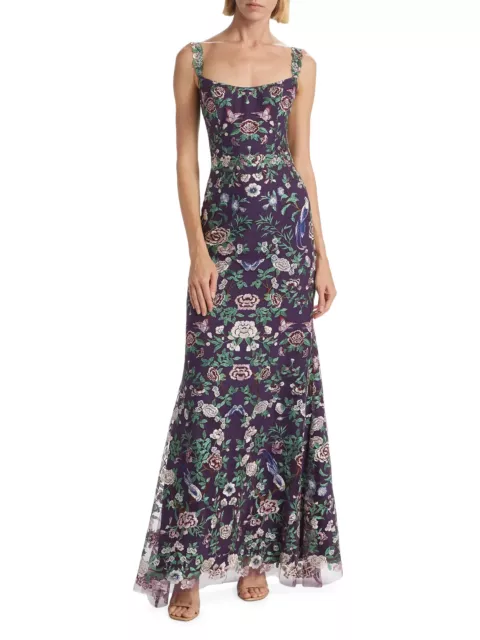 MARCHESA NOTTE Floral-Embroidered Tulle Gown   Size:16 $895 NWT