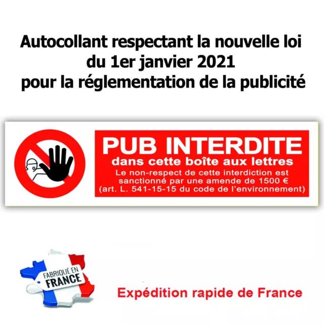 Stop pub Autocollant sticker publicité amende boite aux lettres nouvelle loi