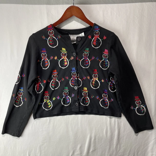 Vintage Michael Simon Lite Women’s Crop Top Cardigan Embroidered Snowman Size S