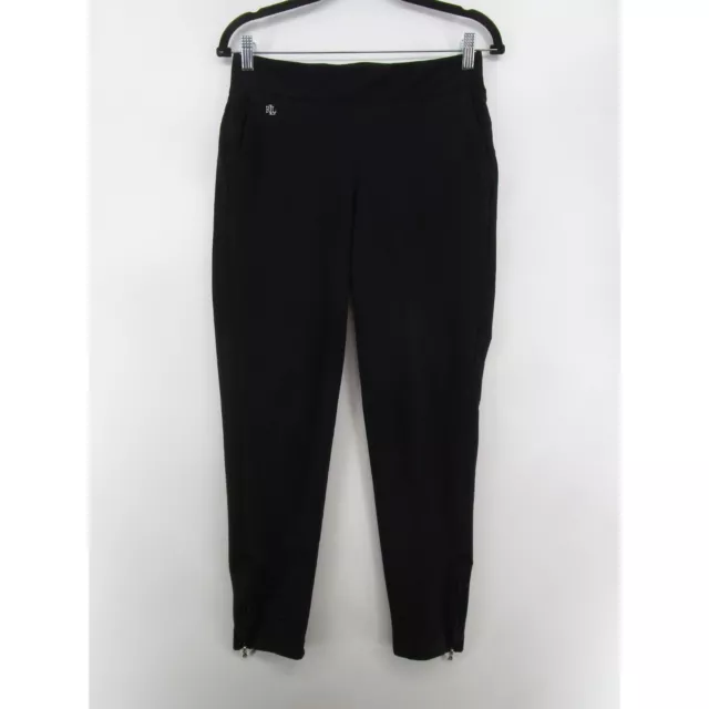 Ralph Lauren Womens S Pull On Elastic Waist Flat Front Stretch Pants Black