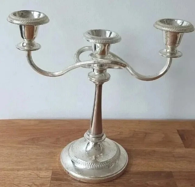 Antique Silver Plated E.P. Zinc Candelabra Candle Holder England 3 Spiral Arm