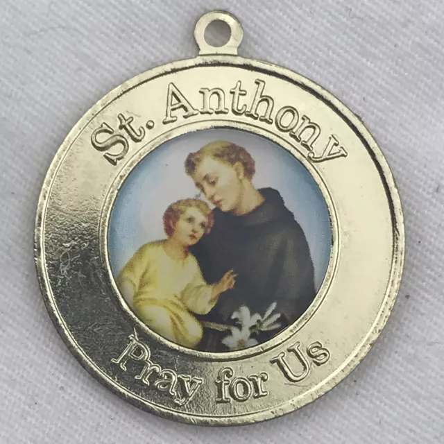 St. Anthony With Baby Jesus Catholic Pendant Charm Vintage Christian Portrait