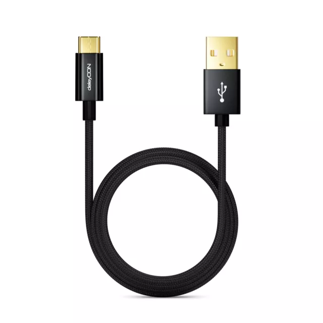 deleyCON 2m USB Kabel mit C Stecker 3.1 Stecker Nylon USB Ladekabel Datenkabel 3