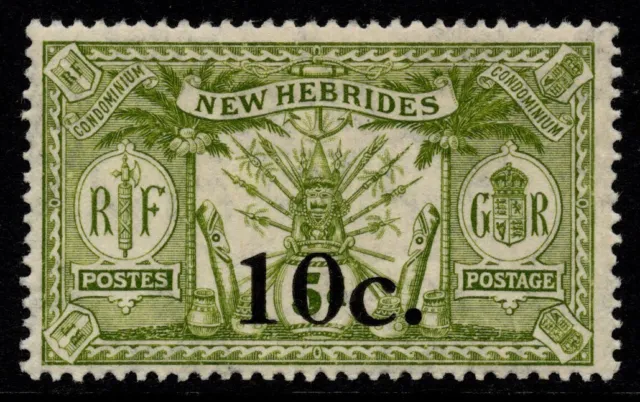 NEW HEBRIDES - FRENCH 1921 10c ON 5d SAGE-GREEN, SG F37, FINE MINT, CAT. £20
