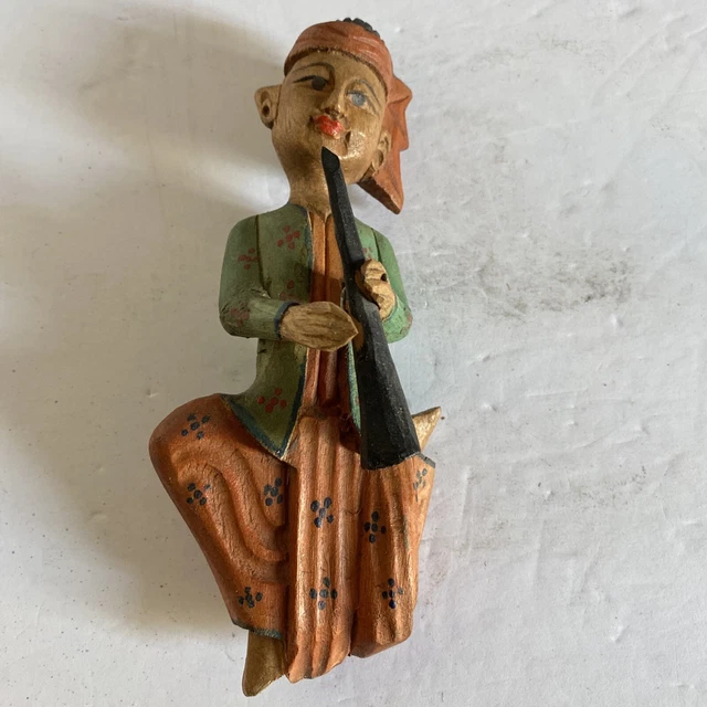 Antique Southeast Asian Wood Carved Wall Hanging Ornament Doll Figure Musician