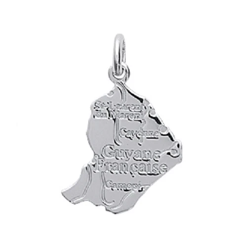 Bijou Homme Femme Pendentif Carte Guyane En Argent 925 Rhodié