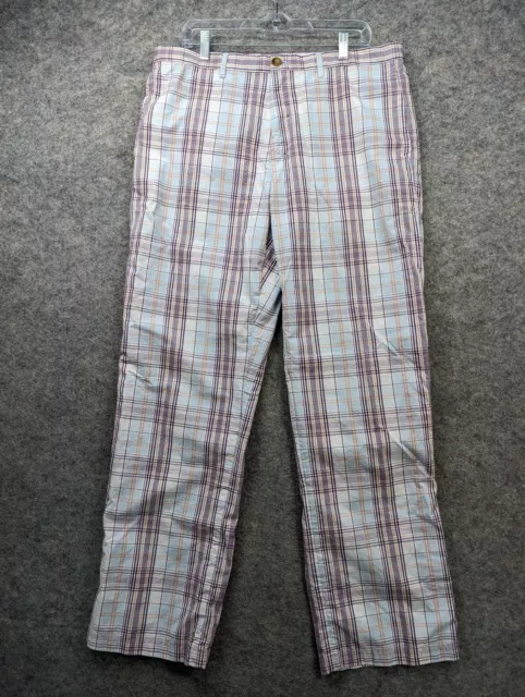 Sean John Pants Mens 36 Purple Light Blue Plaid Cotton Straight Leg Chino Preppy