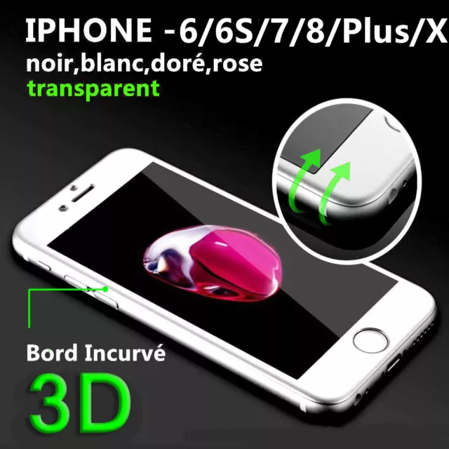 pour iPhone 8/7/6/6S/X/SE + Film protection Total Intégral VITRE VERRE TREMPE 3D