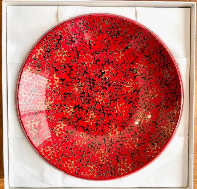 23.2cm(9.1") Japanese Tsugarunuri Lacquered Natural Wooden Serving Bowl with Red