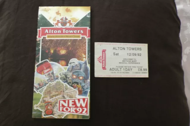 Alton Towers theme park 1992 map guide + ticket