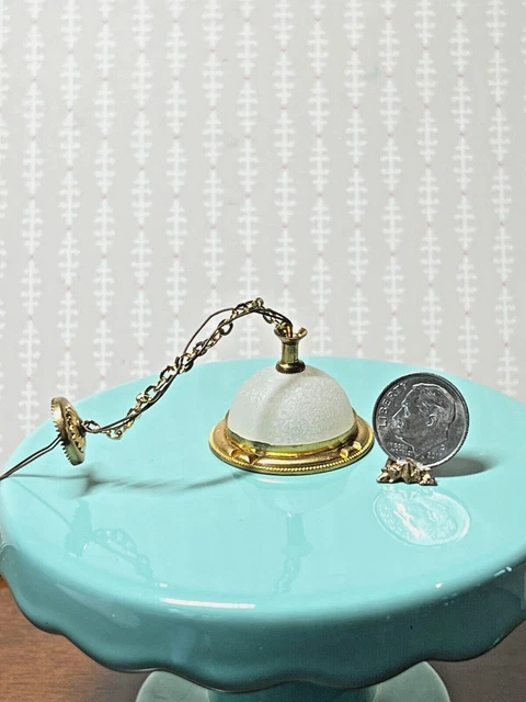 Dollhouse Miniature LIGHTING BUG Hanging Brass Light Fixture Frosted Shade 1:12