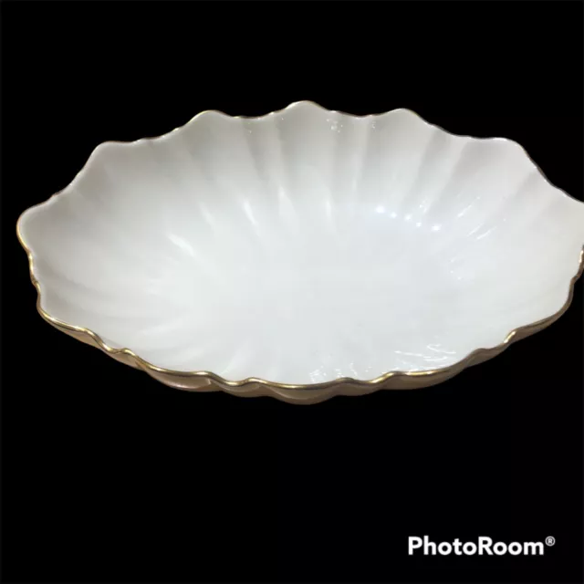 Lenox Oval Symphony Centerpiece Serving Bowl 10 3/4" Scalloped Footed Gold Trim