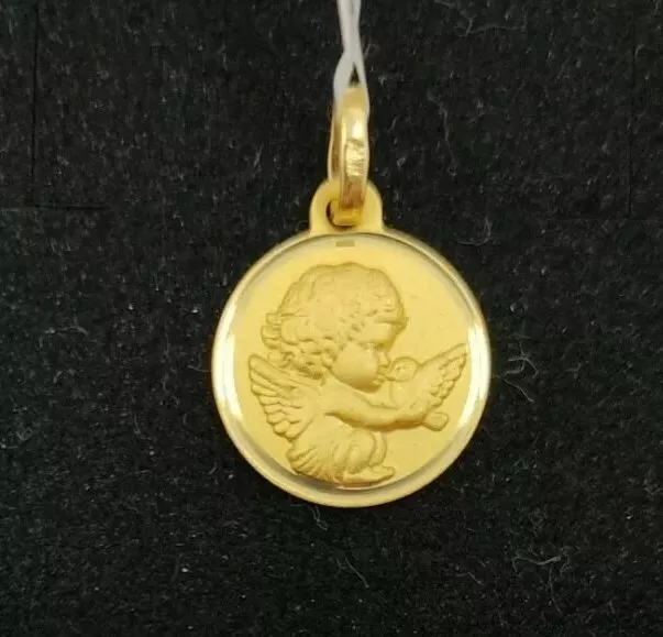 Pendentif Or 18k 750 Mls . Médaille Ange 14 MM