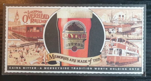Beer Mat Postcard Cains Brewery  Merseyside Memories Series #2 Overhead Railway