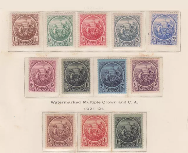 (F194-72) 1921-4 Barbados set of 12stamps Britannia 1/4d to 3/- MH (BV)  (DR67)