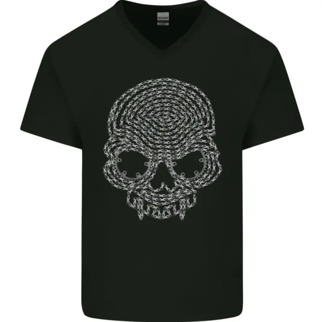 T-shirt da uomo scollo a V cotone Skull of Chains Biker moto