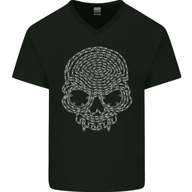 T-shirt da uomo scollo a V cotone Skull of Chains Biker moto