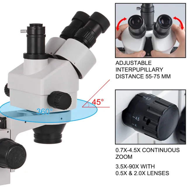 VEVOR Stereomikroskop Trinokular Stereo 3.5X-90X Mikroskop Vergrößerung 3