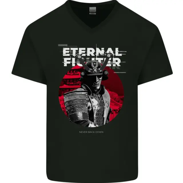 Samurai Fighter Skull MMA Mixed Martial Arts Mens V-Neck Cotton T-Shirt