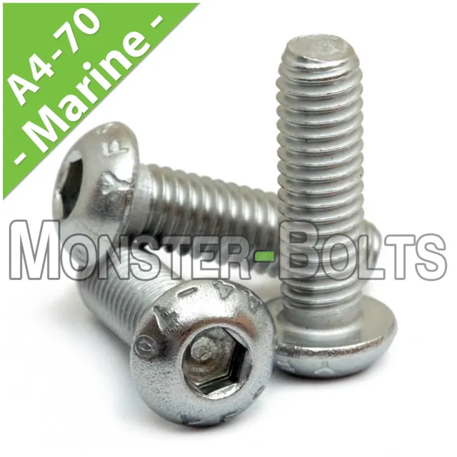 M6 Stainless Steel Button Head Socket Cap Screws, A4 / 316 Marine, Coarse 1.0