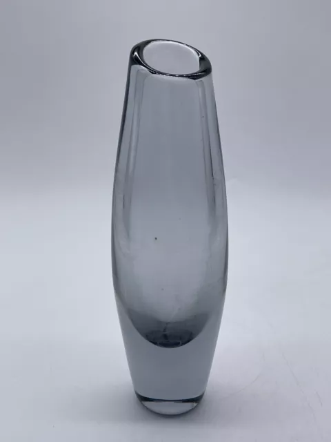 Orrefors Smoked Grey Glass Vase Heavy Swedish Art Glass Signed