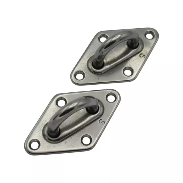 x2 5MM Stainless Steel Diamond Eyeplate - Attachment Deck Eye Plate Marine Boat