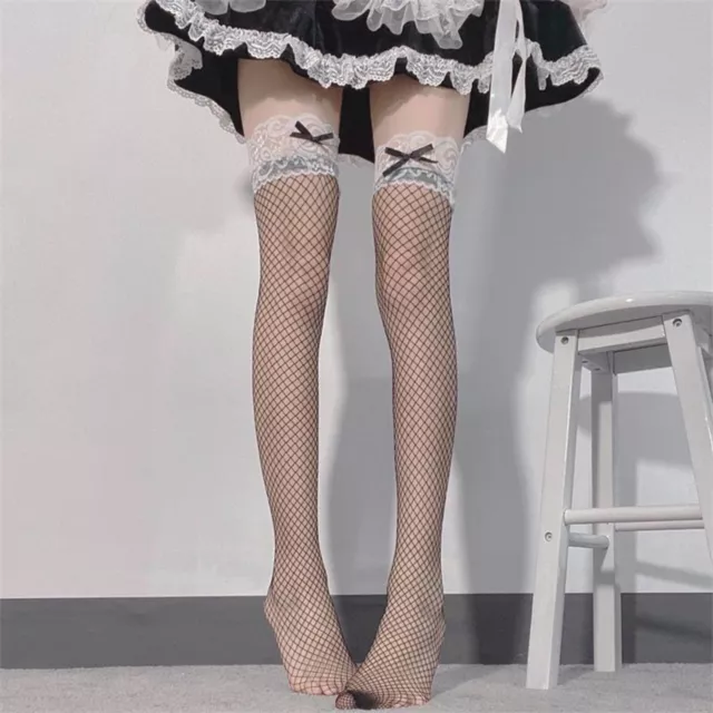 Womens Stockings Cosplay Thigh Highs Fishnet Hosiery Soft Socks Bow Leggings