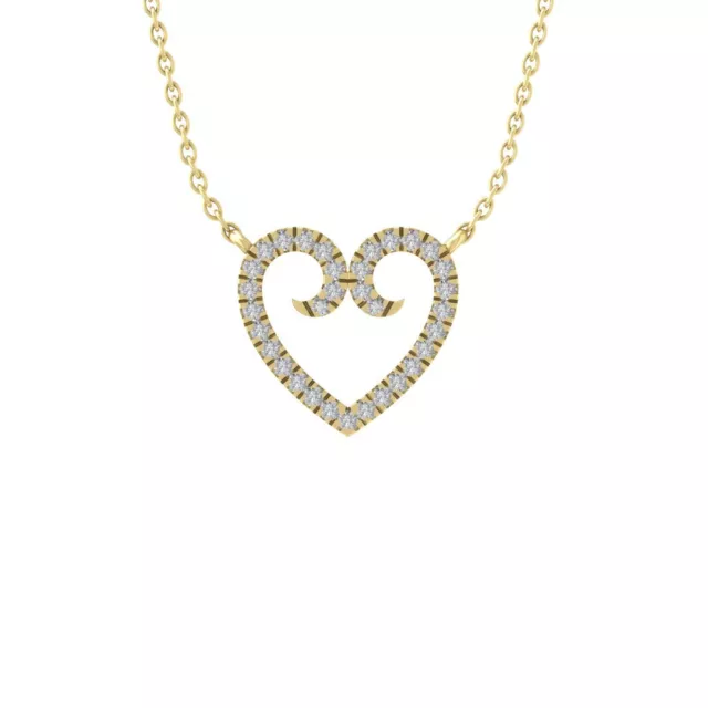14K Yellow Gold Diamond Heart Pendant with Sterling Silver Chain 1/6ct, 18"