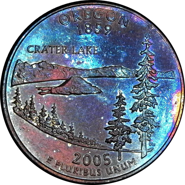 2005 Quarter - Oregon Crater Lake - Rainbow Toned. Toning. SN1120