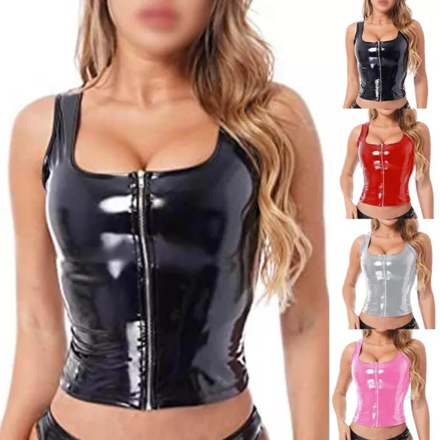 PVC Leather Womens Vest Punk Gothic Lingerie Sexy Solid Color High Quality