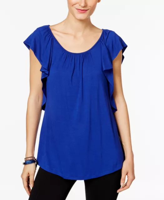 INC NEW Women's Scoop-Neck Short-Sleeve Blouse Goddess Royal Blue XLarge XL