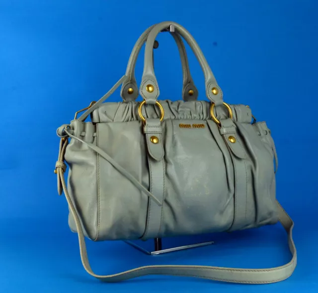 Auth MIU MIU Mint Leather Vitello Lux Bauletto 2 Ways Tote Hand Bag Purse Used