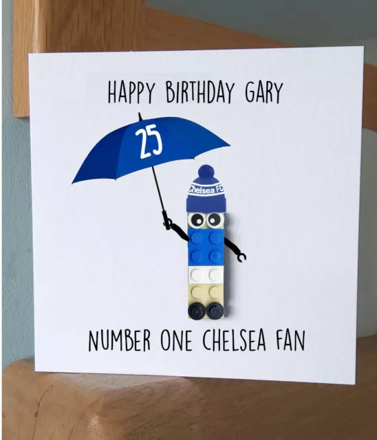 CHELSEA LEGO football club brick greetings Card Happy Birthday personalised DAD