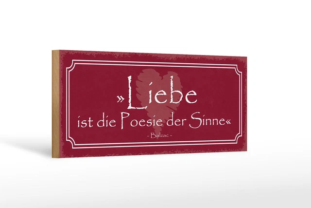 HOLZSCHILD SPRUCH 27X10 cm Liebe ist die Poesie der Sinne Schild wooden