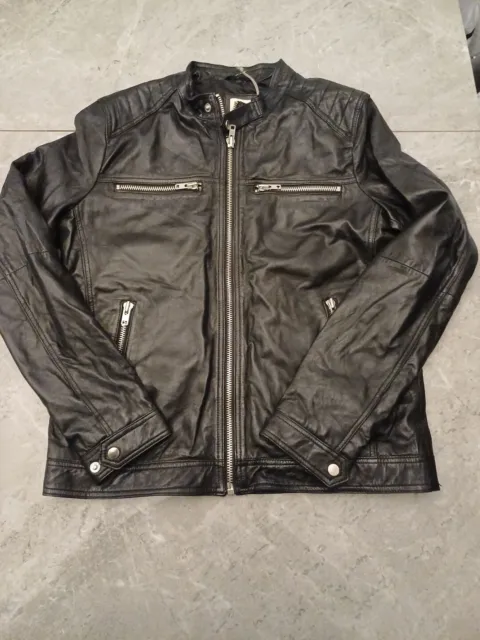 Onfire Mens Leather Jacket Black Size M MEDIUM BLACK