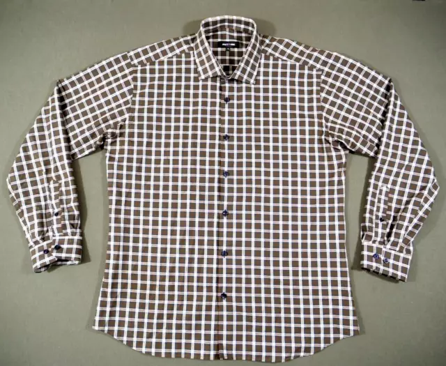 Jared Lang Button Up Shirt Mens Extra Large Brown Plaid Long Sleeve