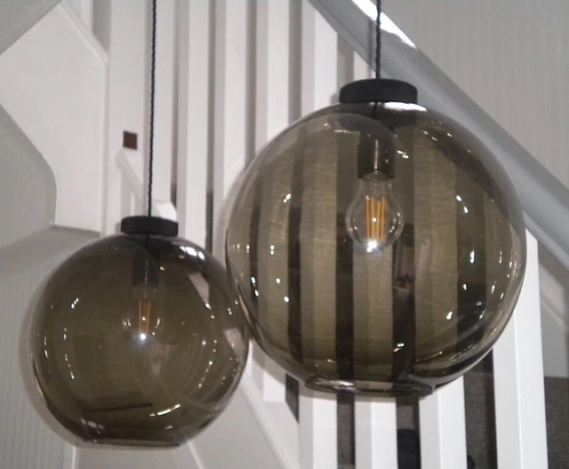 Pair (x2) 1960s Glass Globe PENDANT LIGHTS - Large | Mid Century Modern, Vintage