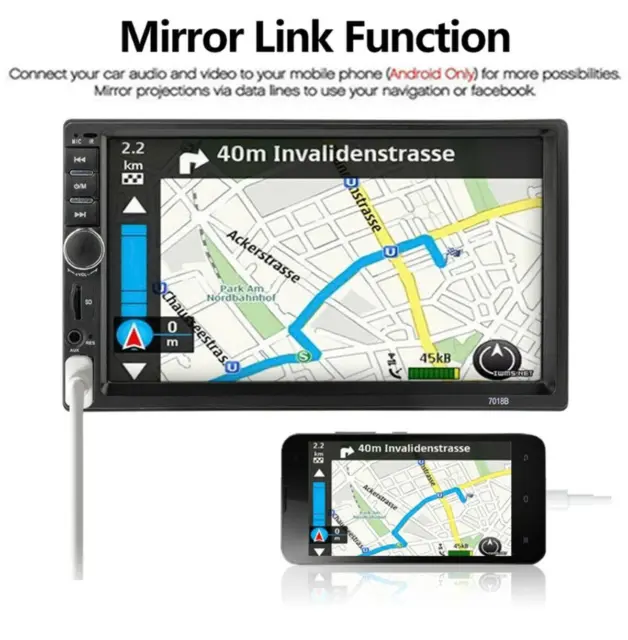 2Din 7in BT Car Radio Audio MP5 Player Aux-In USB Mirror Link W/Reverse Camera