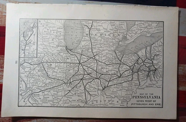 1905 TRAIN ROUTE Map PENNSYLVANIA RAILROAD All Lines West Of Pittsburgh ...