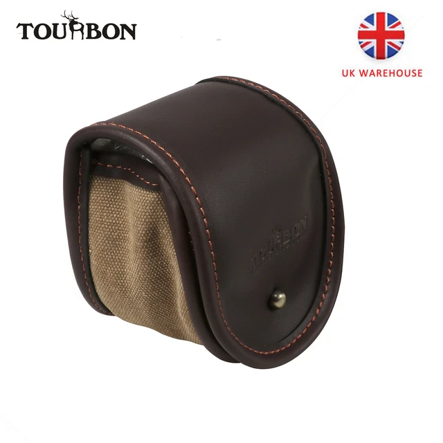 TOURBON Fly Fishing Reel Case Soft Fleece Padded Pouch Canvas&Leather Bag in UK