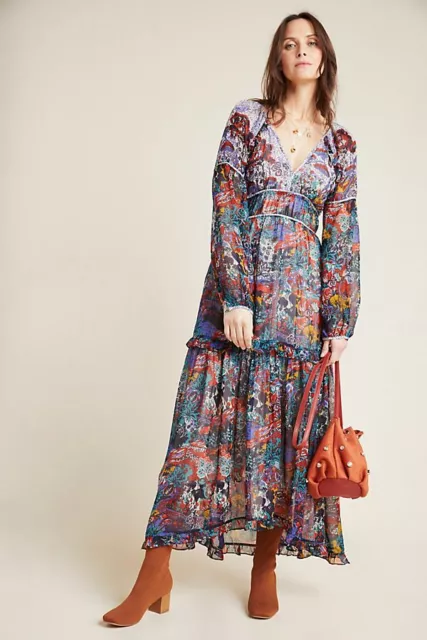 Anthropologie Maeve NWT Size 8P Annabella Tiered Maxi Dress Boho Floral Peasant